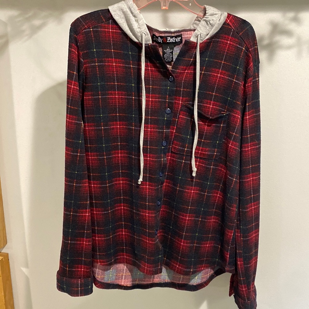 Hooded Soft Flannel Tee Sz L